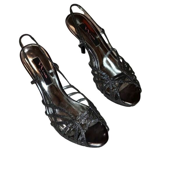 Nina Grey Metallic Sexy Strappy Heels 9.5 - Picture 1 of 8